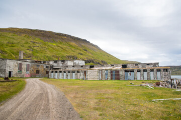 Fototapeta na wymiar The old Herring factory of Eyri in Ingolfsfjordur in Strandir in Iceland