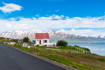 Fototapeta na wymiar Coastline of Island of Hrisey in Eyjafjordur in Iceland