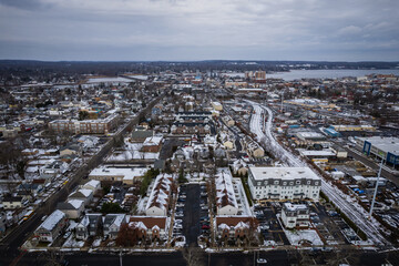 Aerial Drone of Snow in Red Bank New Jersey 