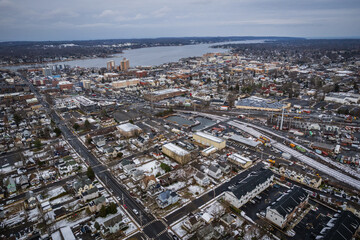 Aerial Drone of Snow in Red Bank New Jersey 