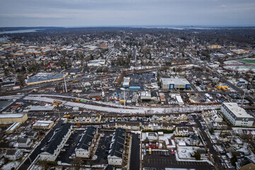 Naklejka na ściany i meble Aerial Drone of Snow in Red Bank New Jersey 