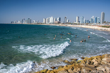 Tel Aviv city and its coastline seen from yaffa