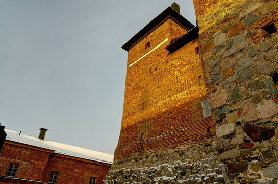 Medieval 1200 style Castle of Häme (Hämeen linna) in Finland, photo taken very near the keep fortification walls 