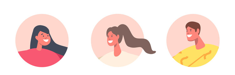 People Avatars Isolated Icons. Male and Female Characters with Different Appearance. Brown-haired Man, Brunette Women