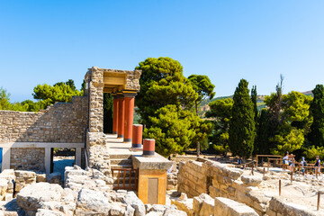 Top view of ruins of Knossos Palace in Crete, Heraklion, Greece