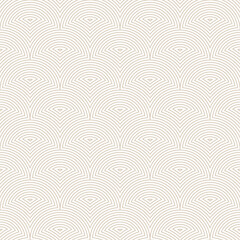 Linear Art Semi Circles Oriental Seamless Pattern Vector Vintage White Abstract Background. Decorative Semicircles Thin Lines Elegant Repetitive Wallpaper. Fashionable Lattice Pattern Subtle Texture