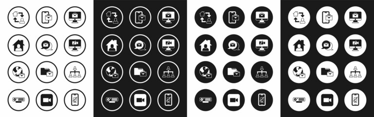 Set Online working, Video camera Off on computer, Freelancer, Hierarchy organogram chart and icon. Vector