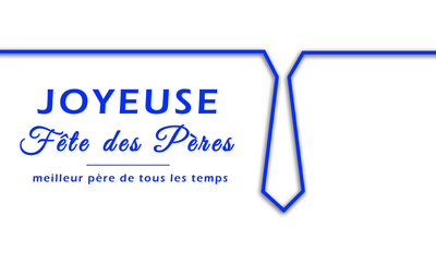 Happy Father's Day in French Language . Male Tie and Mustache Minimal Creative Design . joyeuse fête des Pères! 