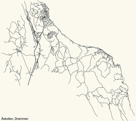 Detailed navigation black lines urban street roads map  of the quarter ÅSKOLLEN MUNICIPALITY of the Norwegian regional capital city of Drammen, Norway on vintage beige background