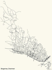 Fototapeta premium Detailed navigation black lines urban street roads map of the quarter BRAGERNES MUNICIPALITY of the Norwegian regional capital city of Drammen, Norway on vintage beige background