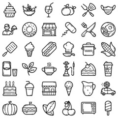 Food Flat Icon Set Isolated On White Background