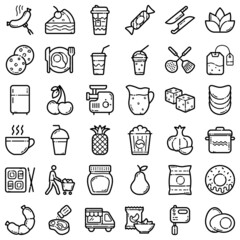 Food Flat Icon Set Isolated On White Background