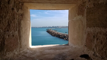 view from the abrasion of fort Qaitbay on the bay of alexandria