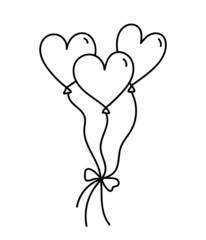 Cute heart shaped balloons isolated on white background. Vector hand-drawn illustration in doodle style. Perfect for Valentines day designs, cards, decorations, logo.