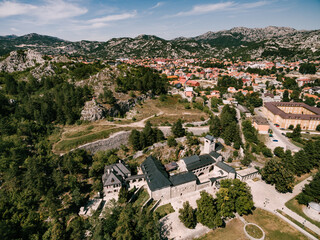 Fototapeta na wymiar View from a drone to the roof of the monastery in Cetinje. Montenegro