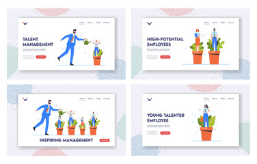 Hr Human Resources Landing Page Template Set. Talent Development, Career Growth, Coaching, Inspiring Management