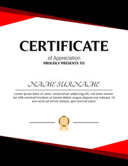 Certificate of appreciation template, gold and blue color. Clean modern certificate with gold badge. Horizontal certificate border template with luxury and modern line pattern. Diploma vector template