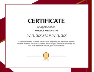 Certificate of appreciation template, gold and blue color. Clean modern certificate with gold badge. Horizontal certificate border template with luxury and modern line pattern. Diploma vector template