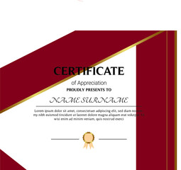 Certificate of appreciation template, gold and blue color. Clean modern certificate with gold badge. Horizontal certificate border template with luxury and modern line pattern. Diploma vector template