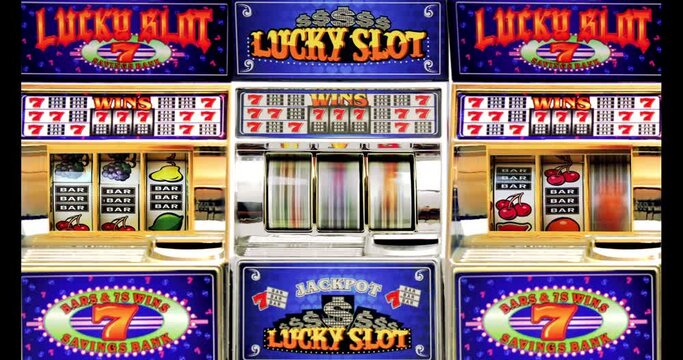 Three Lucky slot machines spinning to win 