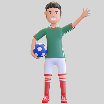 mexico football player man holding ball in arm 3d render illustration