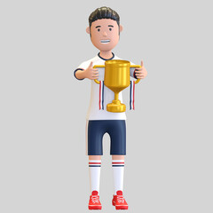 united states football player man holding trophy champion 3d render illustration