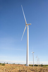 Wind turbines are alternative electricity sources, the concept of sustainable resources, Beautiful sky with wind generators turbines, Renewable energy