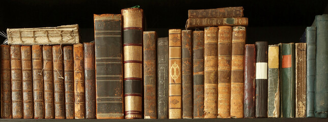 old books on wooden shelf