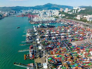 Top down view of Hong Kong cargo terminal port