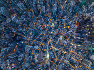 Top down view of Hong Kong city at night - Powered by Adobe