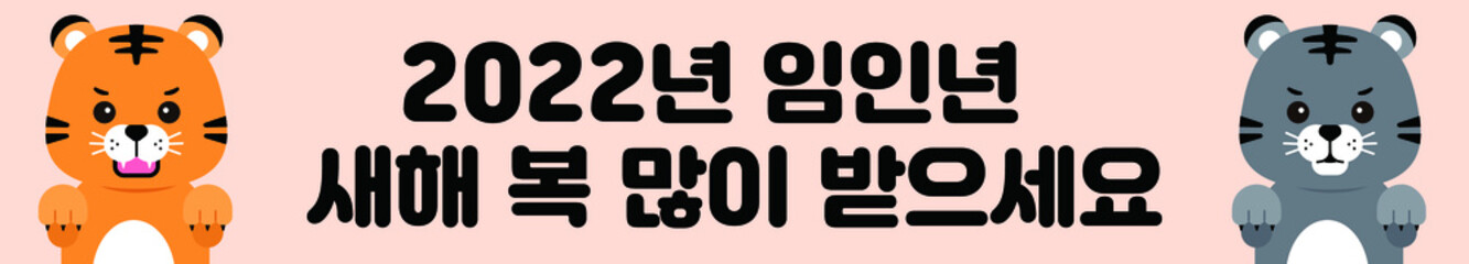 2022 new year banner graphic background. Tiger character illustration. It means 'Happy New Year 2022' in Korean.