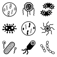 Bacteria Flat Icon Set Isolated On White Background
