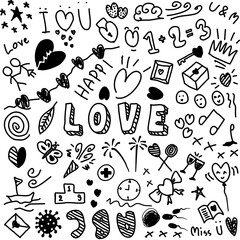 hand drew Love Hearts doodle