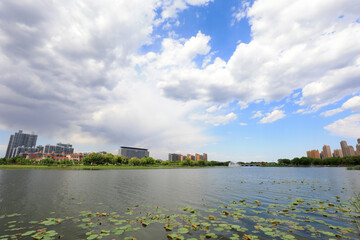 Fototapeta premium Waterfront City architectural scenery, North China