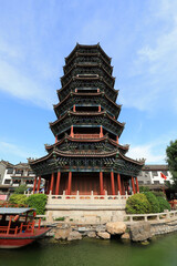 The pagoda with traditional Chinese style is in a tourist area, North China