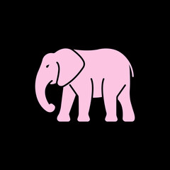 Illustration of pink elephant on a black background.