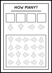 How many christmas tree, game for children. Vector illustration, printable worksheet