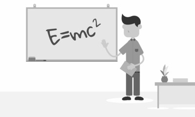 A male teacher is teaching in front of the class. Monochrome version