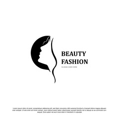 Creative beauty fashion logo. Girl face with hair vector