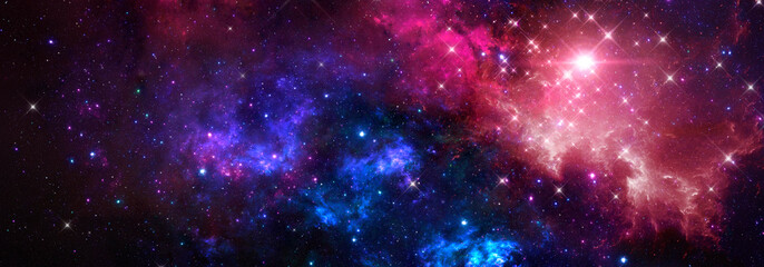 Fototapeta na wymiar A colorful red-blue cosmic nebula with the brilliance of a bright star