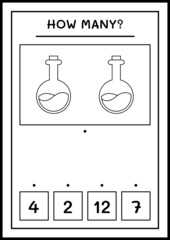 How many Potion Bottle, game for children. Vector illustration, printable worksheet