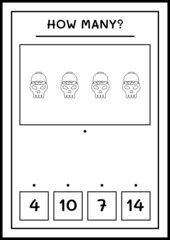 How many Skull, game for children. Vector illustration, printable worksheet