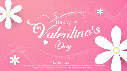 happy valentine's day background or postcard with flower and heart shapes on pink background