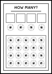 How many Eye, game for children. Vector illustration, printable worksheet