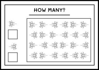 How many Spider, game for children. Vector illustration, printable worksheet