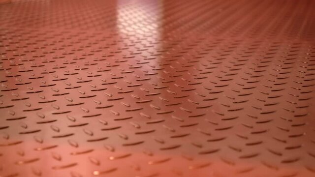 Hot-rolled corrugated lentil sheet of red color is intended for construction, cladding, roofing and other outdoor works. Can be used as a platform as flooring, stair treads or wall cladding. Shot in m