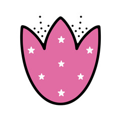 Tulip with white ornament for decorative design. Vector design isolated element.