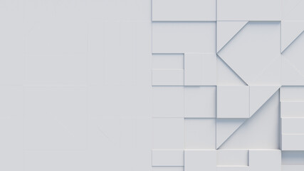 Collection of White 3D Blocks form a wall. Futuristic wallpaper with copy-space.