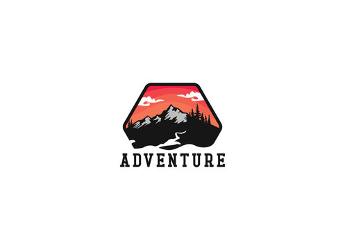 Badge of Mountain Adventure Travel, Forest Hill Camp logo design 