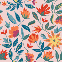 Elegant floral tropical pattern in small hand drawn flowers. Floral seamless background for fashion prints. Vintage print. Seamless vector texture. Spring bouquet. © tilil
